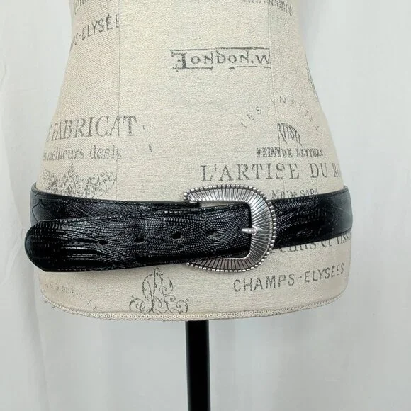 Vintage Tony Lama Black Leather Belt 38 Large Western Tony Lama Black Westerly Ride Belt – Nigro main image 4